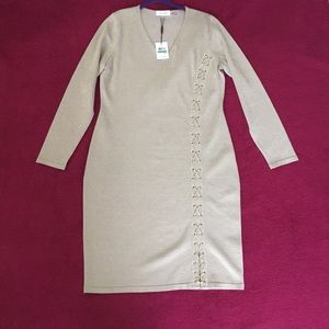 Metallic champagne above the knee long sleeve dres